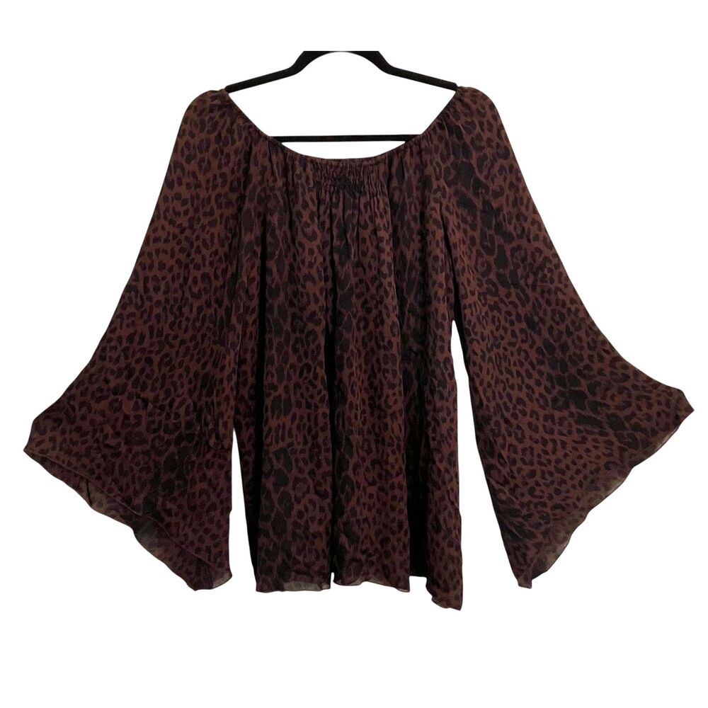 Scoop Beach leopard print flare sleeve silk flowy top